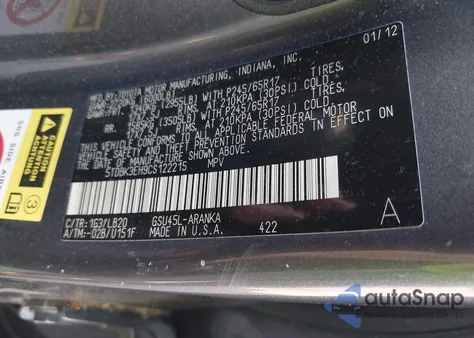 2012 Toyota Highlander Se V6 from USA, damaged, VIN 5TDBK3EH9CS122215